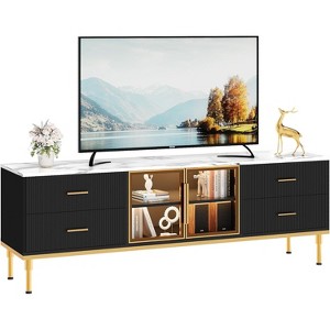 65 Inch TV Stand with LED Lights, Modern Entertainment Center for TVs Up to 75 Inch, Glass Doors, Wave Pattern, 4 Drawers, for Living Room - 1 of 4
