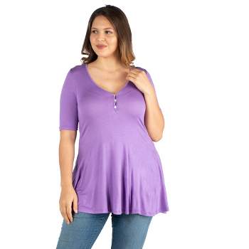 24seven Comfort Apparel Womens Elbow Sleeve Henley Plus Size Tunic Top