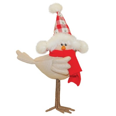 Northlight 8.25" Beige Standing Bird with Red Scarf and Plaid Hat Christmas Figure