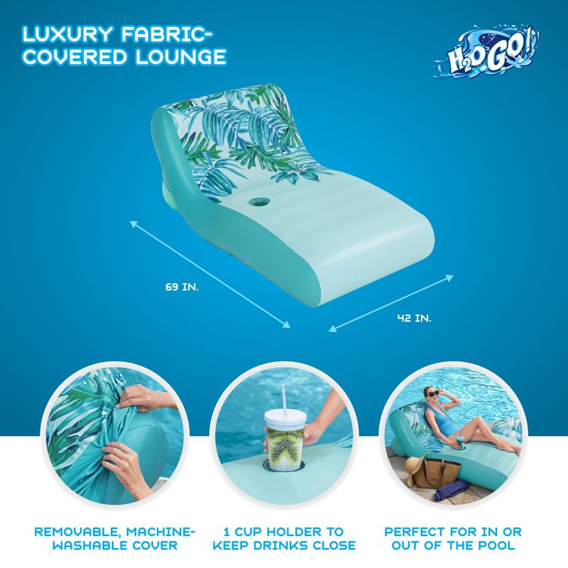Bestway H2OGO! UPF 50+ Luxury Fabric Covered Inflatable Swimming Pool Relaxation Lounger Float with Cup Holder and Removeable Fabric Cover, Blue, 3 of 8