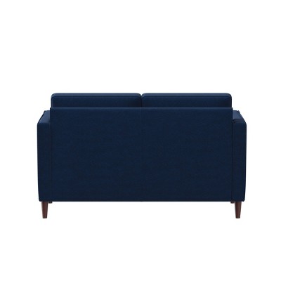 Navy Blue Tufted Microfiber Loveseat with Wood Legs