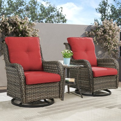 Belord Gray Wicker Swivel Rocking Chairs, Oversized Rocker Patio Chairs Rattan Glider Chairs with 4" Thick Seat Cushion