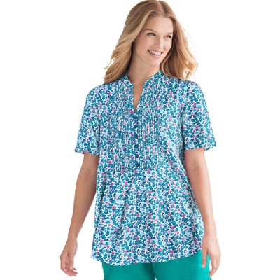 Woman Within Plus Size Pintucked Half-Button Tunic