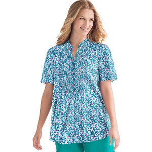 Woman Within Plus Size Pintucked Half-Button Tunic - 1 of 4