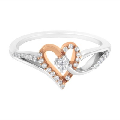 10K Rose Gold Plated Silver 1/5 Cttw Diamond Open Heart Promise Ring