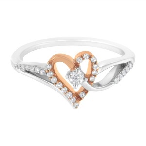 10K Rose Gold Plated Silver 1/5 Cttw Diamond Open Heart Promise Ring - 1 of 4