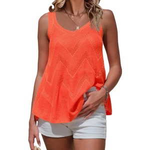 EXLURA Womens Summer Sleeveless Scoop Neck Knit Sweater Vest Crochet Hollow Out Tank Tops - 1 of 4