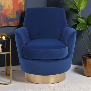 Velvet Swivel Barrel Chair with 360-degree Rotation and Gold Iron Base - 1 of 4