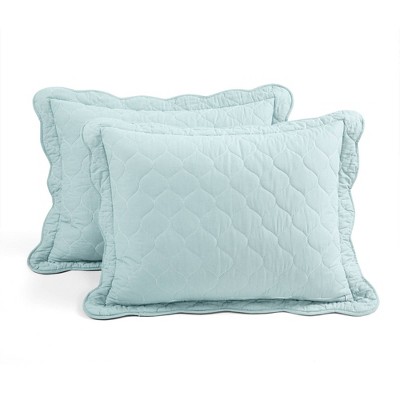 Full White and Blue Cotton Reversible Quilt Set