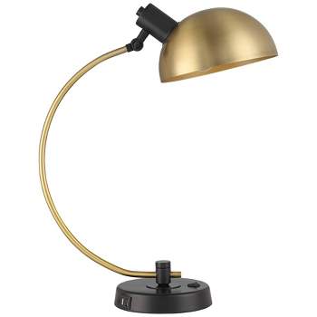 Possini Euro Design Modern Mid Century Desk Lamp 28 1/2" Tall Warm Gold Black with Dual USB Charging Ports for Bedroom Living Room Office Reading Home