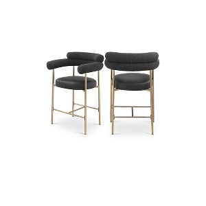 Meridian Furniture,Blake Black Boucle Fabric / Vegan Leather Counter Stool, Set of 2 - 1 of 4