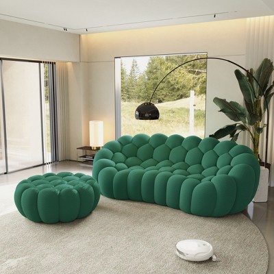 WJSHome 3 Seater Bubble Sofa with Ottoman, Curved Couch, Comfy Upholstered Sofa, Mesh Fabric 3D Honeycomb Shape Modern Couch