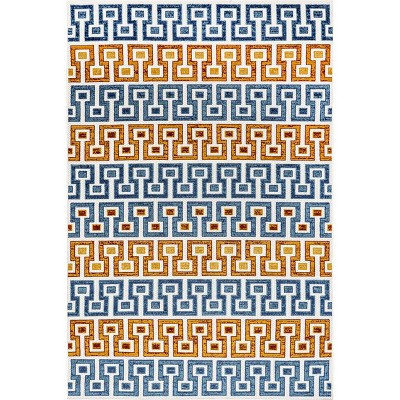 Sleek Mediterranean Elegance 5' x 8' Blue Synthetic Area Rug