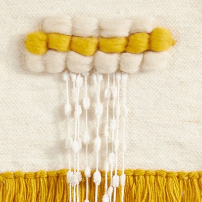 Yellow and White Braided Woven Wall Hanging with Fringe