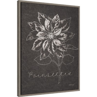 Classic Black and White Poinsettia Christmas Canvas Wall Art