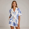 Knit & Lounge Women’s Printed Shirt and Shorts Set Button Down Collared Top Drawstring Waist Relaxed Fit - 4 of 4