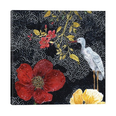 Heron with Red Flower by Miri Eshet Unframed Wall Canvas - iCanvas