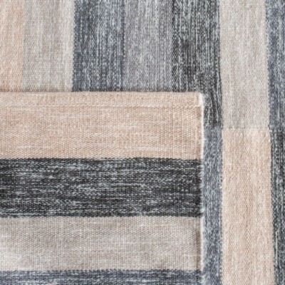 Handwoven Gray Stripe Wool-Cotton Blend Rug 8' x 10'