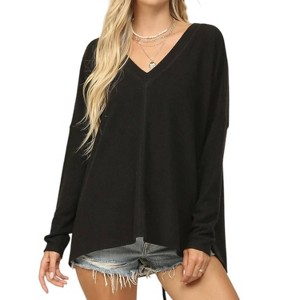 Women's CLOUD JERSEY RUCHED BACK V-NECK TOP - Soul Thread - 1 of 3
