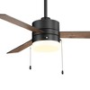 Airsurfer 52" Ceiling Fan with Light in Matte Black and Plywood Blades 3-Blade Pull Chain Propeller Design - 3 of 4