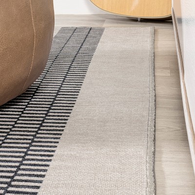 Modern Handcrafted Cream/Black Stripe Synthetic 9' x 12' Area Rug