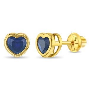 Girls' Heart Bezel Simulated Birthstone Screw Back 14k Gold Earrings - In Season Jewelry - 1 of 1