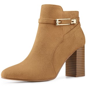 Allegra K Women's Round Toe Buckle Chunky Heel Ankle Booties - 1 of 4