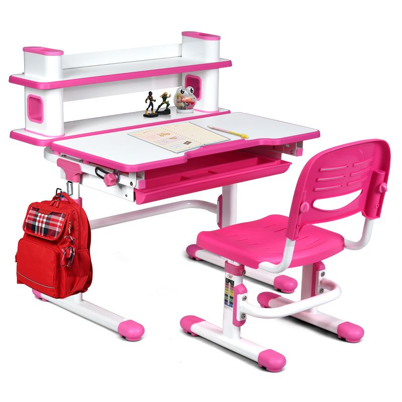 Costway Kids Desk and Chair Set Height Adjustable Study Table with Storage Drawer, 1 of 11