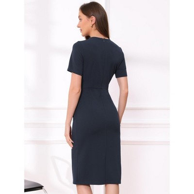 Женские платья INSPIRE CHIC Women's Short Sleeve Crew Neck Wrap Business Office Sheath Dress X-Small Royal Blue — фото 3