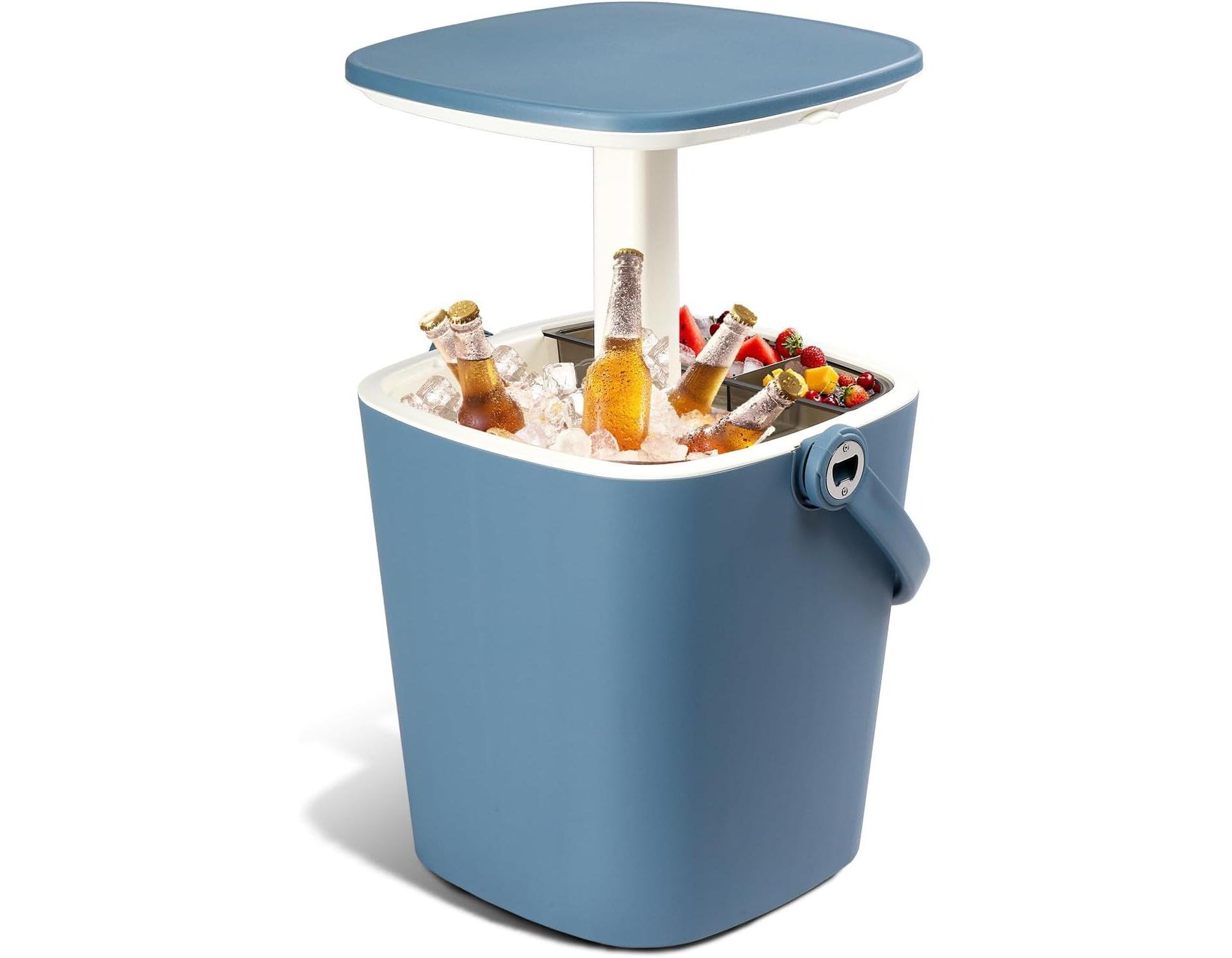 Outdoor Cooler Table, 4 Gallon Portable Patio Cooler Side Table with Handle, Bottle Opener and Lift Top Lid