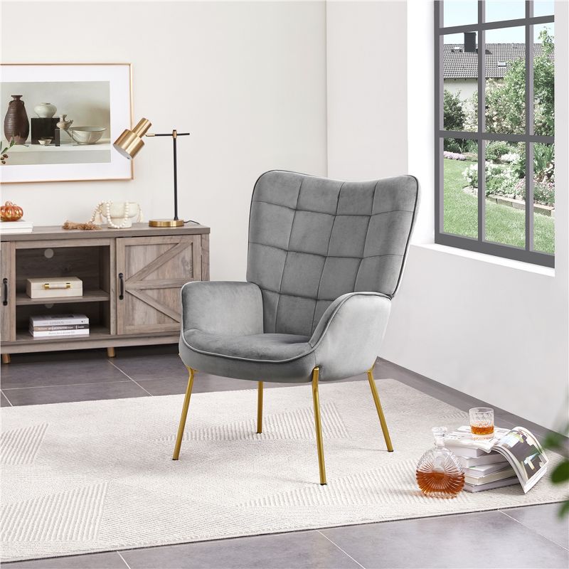 Yaheetech Velvet Upholstered Accent Chair with Tufted High Back Metal Legs for Living Room, 2 of 9