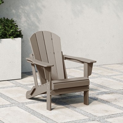 Weathered Wood HDPE Outdoor Folding Adirondack Chair with Wide Armrests