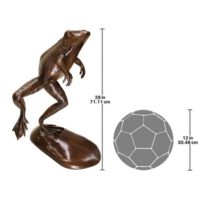 Giant Bronze Leaping Frog Garden Statue with Patina Finish
