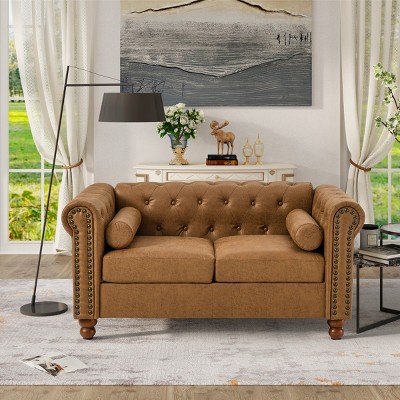 55'' Velvet Chesterfield Love Seat,Tufted 2-Seater Sofa with Rolled Arms and Nailhead Trim for Living Room-Maison Boucle