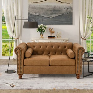 55'' Velvet Chesterfield Love Seat,Tufted 2-Seater Sofa with Rolled Arms and Nailhead Trim for Living Room-Maison Boucle - 1 of 4
