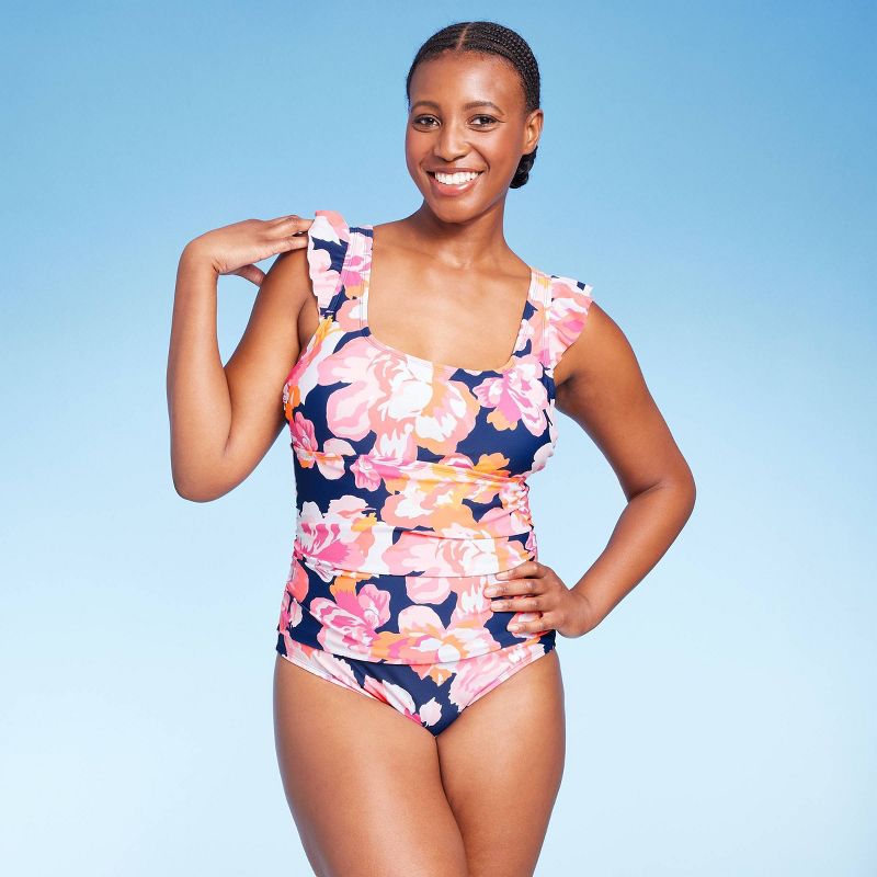 Women's Full Coverage Floral Print Ruffle Sleeve One Piece Swimsuit - Kona Sol™ Multi, 4 of 6