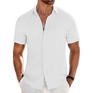 COOFANDY Men's Casual Button Down Shirts Short Sleeve Textured Summer Beach Shirt - 1 of 4