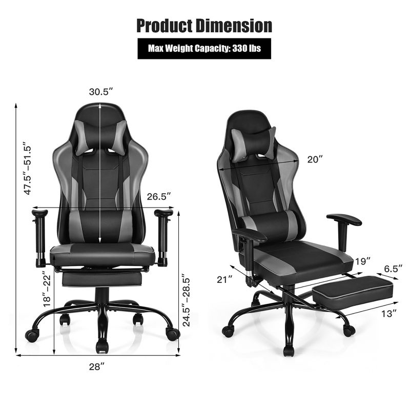 Costway Gaming Chair Racing High Back Office Chair w/ Footrest Black, 3 of 11