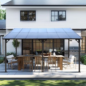 ACEPANO 168 in. W Large Outdoor Wall-Mounted Slanted Metal Gazebo with Roof for Patio & Backyard-Gray - 1 of 4