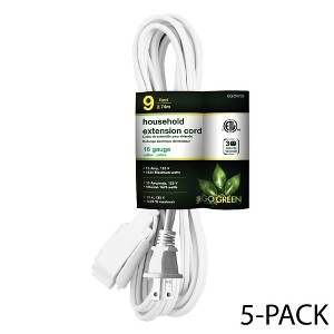 GoGreen Power (GG-24709) 16/2 9ft Household Extension Cord, 3 Outlets, White, 9 Ft, 5-Pack - 1 of 4