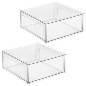mDesign Plastic Stacking Closet Storage Organizer Bin with Drawer, 2 Pack, Clear - 1 of 4