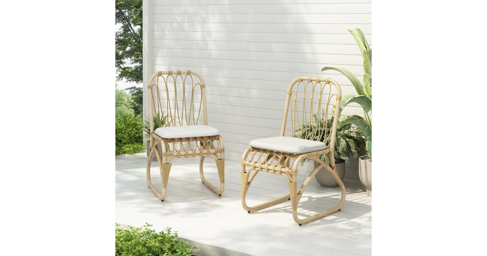Grungis Outdoor Dining Chairs Set of 2 with Washable Cushions, PE Wicker Patio Chairs with Comfortable 1.2" Thick Pads & Adjustable Foot Pads,Brown