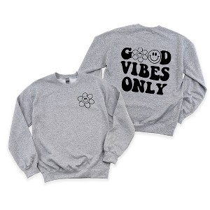 Simply Sage Market Women's Graphic Sweatshirt Good Vibes Only Smiley Face Front And Back - 1 of 3