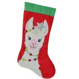 Northlight 20" Red and Green Christmas Stocking with Festive Llama with Pom Garland Applique