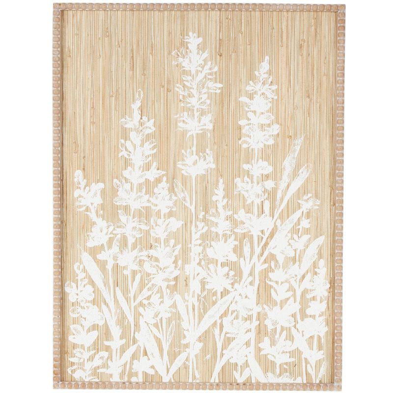 Olivia &#38; May 24&#34;x15&#34; Wood Floral Textured Wall Decor with White Painted Accents and Beaded Frame Cream, 1 of 8