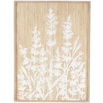 Olivia & May 24"x15" Wood Floral Textured Wall Decor with White Painted Accents and Beaded Frame Cream