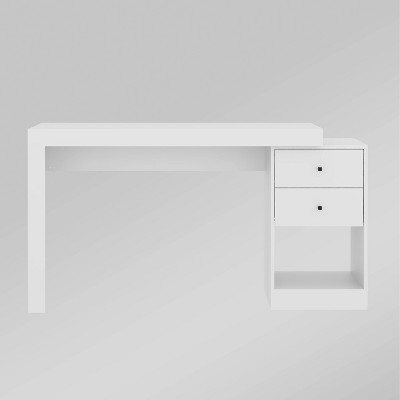 White Expandable Home Office Desk with Drawers and Filing Cabinet