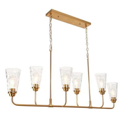 LNC Cuperaition 6-Lights 54" Modern Linear Kitchen Island Pendant  Lights, Polished Gold with 6 Textured Glass