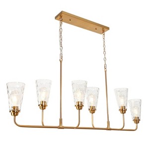 LNC Cuperaition 6-Lights 54" Modern Linear Kitchen Island Pendant  Lights, Polished Gold with 6 Textured Glass - 1 of 4