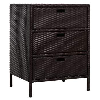 Outsunny Patio Wicker Pool Cabinet, PE Rattan Storage Cabinet Organizer, Outdoor Towel Rack for Pool with 3 Large Drawers